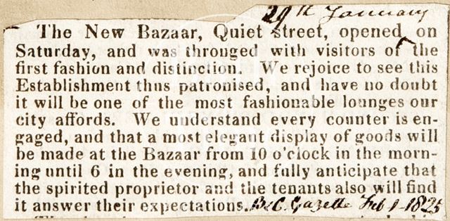 Opening of the new Bazaar, Quiet Street, Bath 1825