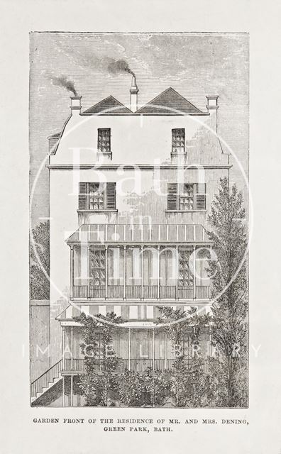 Garden front of the residence of Mr. and Mrs. Dening, 20, Green Park, Bath c.1873