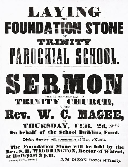 Laying the foundation stone of Trinity Parochial School, Bath 1854