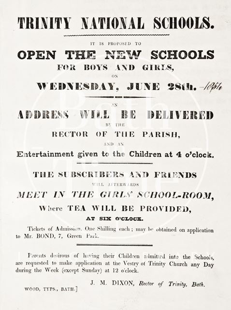 Opening of the Trinity National Schools, Bath 1854