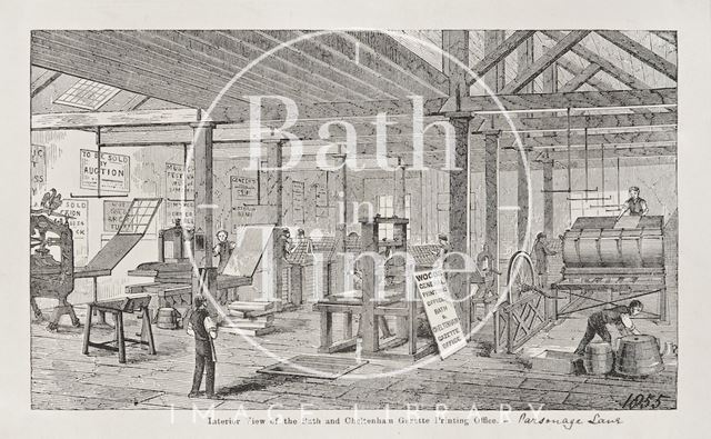 Interior view of the Bath and Cheltenham Gazette's Printing Office 1855