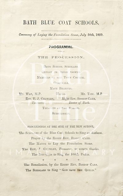 Programme for the Bath Blue Coat Schools 1859