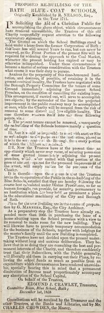 Proposed rebuilding of the Bath Blue Coat Schools 1858