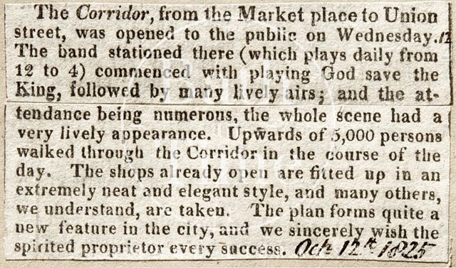 The opening of The Corridor, Bath 1825