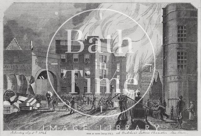 Fire at Mr. Butcher's soap and candle factory, Sawclose, Bath 1846