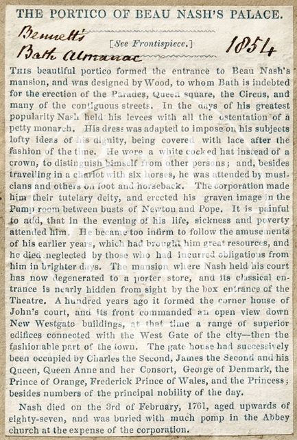 The Portico of Beau Nash's Palace, Bath 1854