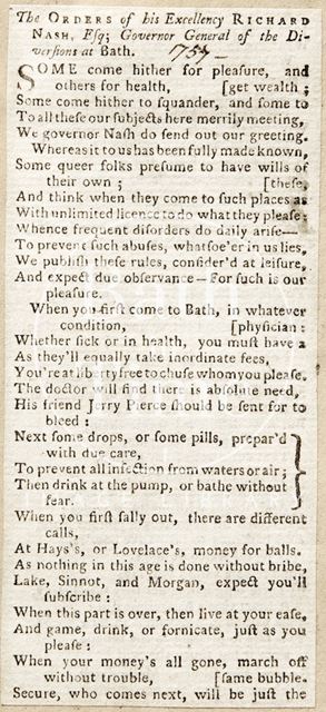 The orders of his Excellency Richard Nash, Bath 1757