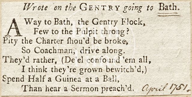 A poem entitled Wrote on the Gentry going to Bath 1751