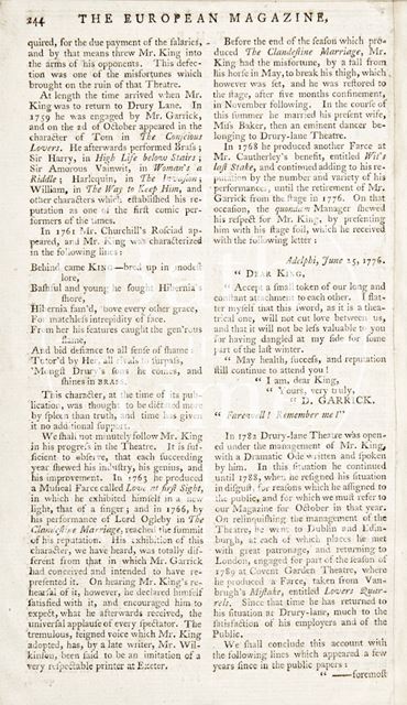 Account of Mr. King of Drury Lane Theatre 1791 - continued