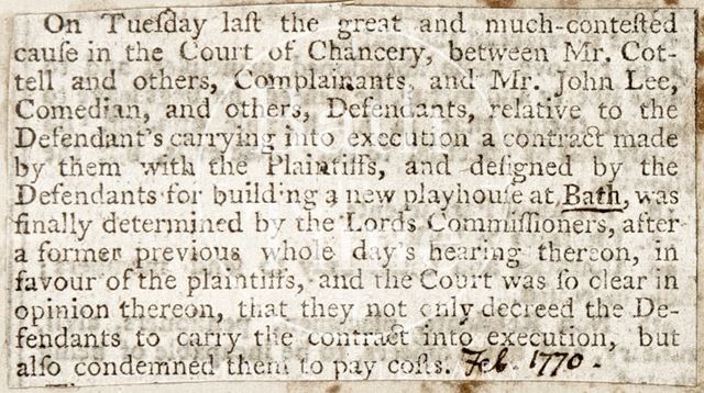 Building of a new playhouse at Bath 1770