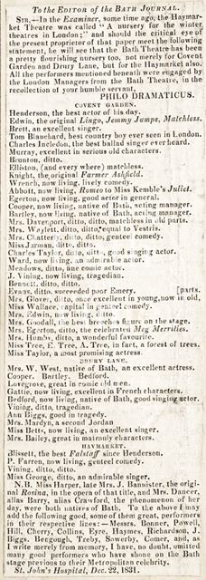 Bath actors in London 1821