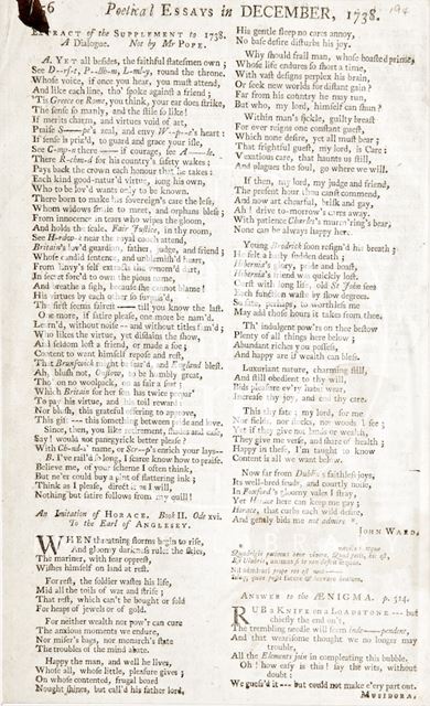 Article containing poetical essays 1738