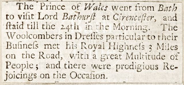 A visit between the Prince of Wales and Lord Bathurst 1738