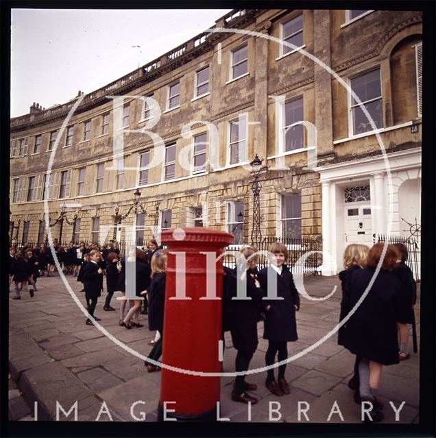 Snowdon. School children in Lansdown Crescent, Bath 1972