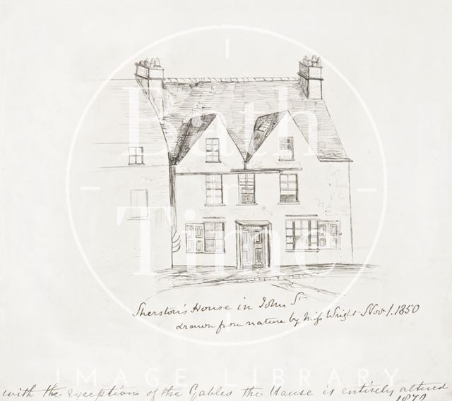 An ink drawing of Sherston House in John Street, Bath 1850