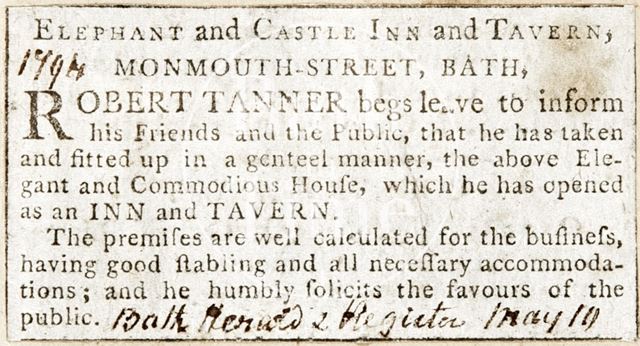 The Elephant and Castle Inn, Bath 1794