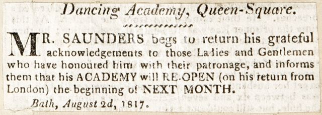 A dance academy, Queen Square, Bath 1817