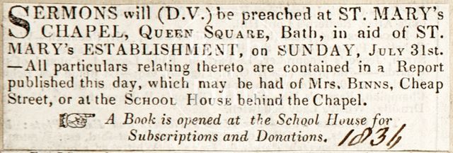 Sermons will be preached at St. Mary's Chapel, Queen Square, Bath 1836