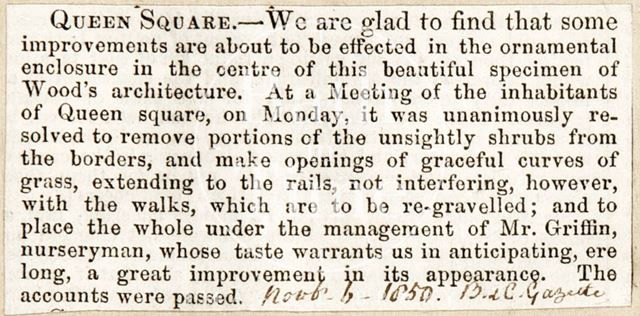 Improvements at the centre of Queen Square, Bath 1850