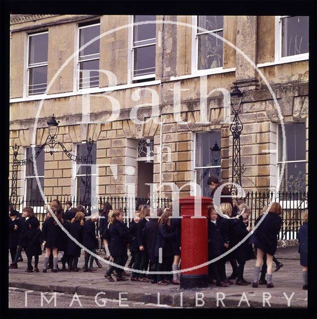 Snowdon. School children in Lansdown Crescent, Bath 1972