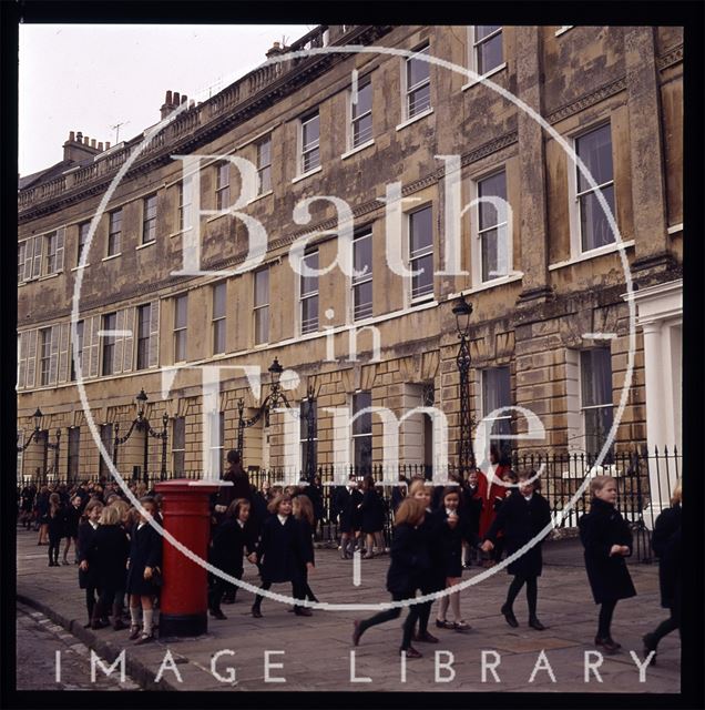 Snowdon. School children in Lansdown Crescent, Bath 1972