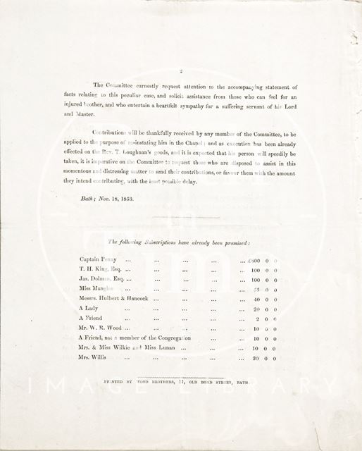 Plans to stop marriage ceremonies at St. Mary's Chapel, Queen Street, Bath 1847 - verso