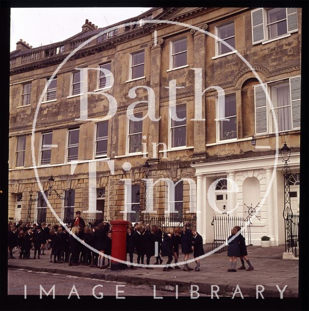 Snowdon. School children in Lansdown Crescent, Bath 1972