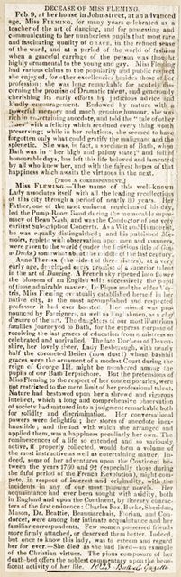 The obituary of Mrs. Fleming 1823