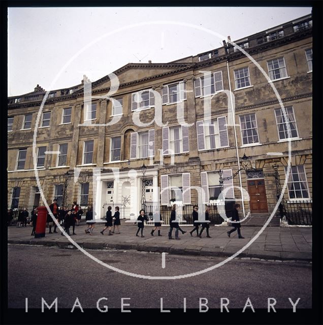 Snowdon. School children in Lansdown Crescent, Bath 1972