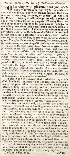 Proposed building on the Upper Bristol Road, Bath 1815