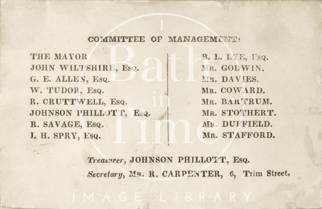 A list of the Committee Management for the Royal Victoria Park, Bath c.1832