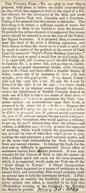 The plans to build a pond in Royal Victoria Park, Bath 1860