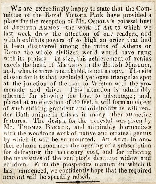 The reception of the Colossal Head in Royal Victoria Park, Bath 1840