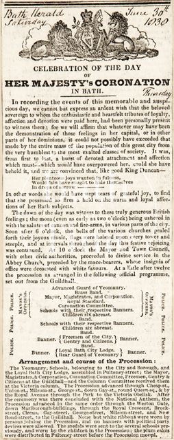 Celebration of the day of her majesty's coronation in Bath 1838