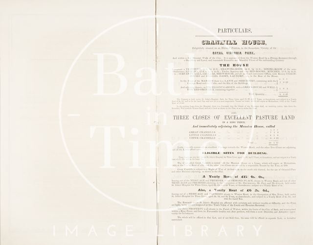 Advertisement for houses and sites for building in the immediate vicinity of Royal Victoria Park, Bath 1852