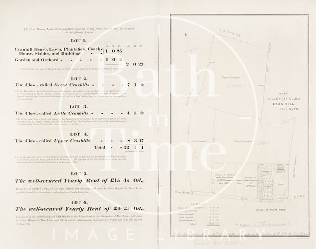 Plan of the estate Cranhill of Bath 1852