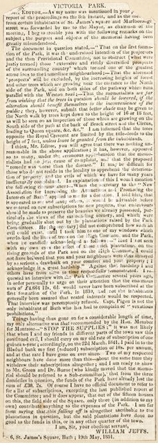 A lack of subscriptions for Royal Victoria Park, Bath 1851