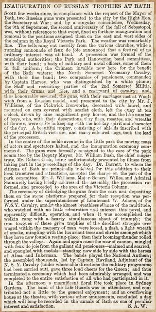 Inauguration of Russian trophies at Bath 1857