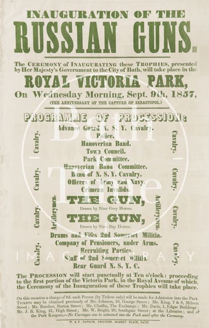 Poster of the Inauguration of the Russian guns, Bath 1857