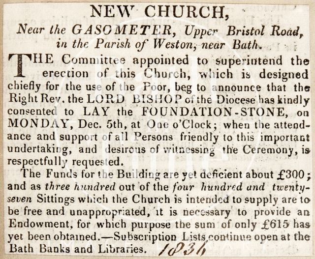 A new church in the parish of Weston near Bath 1836