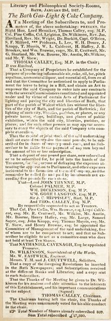 Bath gas, light and coke company c.1815