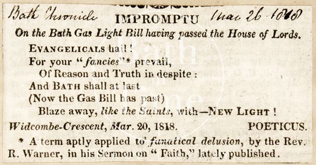 A poem concerning the Bath Light Bill, Bath 1818