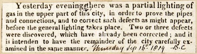 Testing of the gas lighting in the upper part of the city, Bath 1819