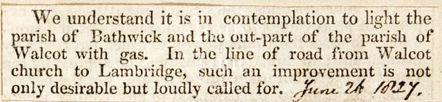 The contemplation to light the Parish of Bathwick, Bath 1827