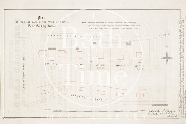 A notice of land to be sold in the Parish of Weston, Bath 1859 - verso