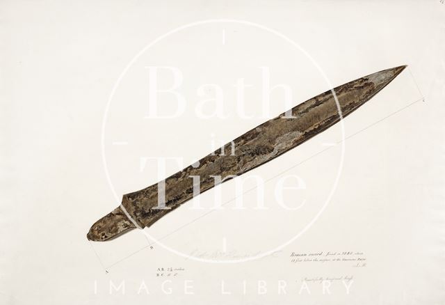 A diagram of a Roman sword found in Bath 1848