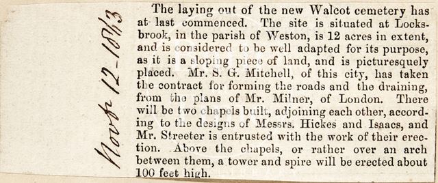 The laying out of the new Walcot Cemetery, Bath 1863