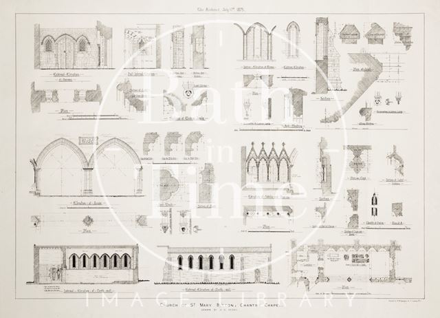 Technical drawings of the Church of St. Mary, Bitton, Gloucestershire 1875