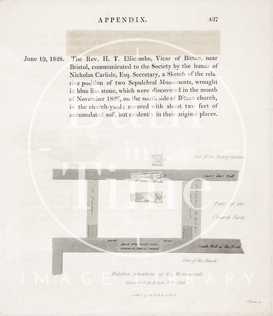 Article announcing the discovery of monuments at Bitton Church, Gloucestershire 1828