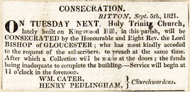 Consecration of the Holy Trinity Church, Bitton, Gloucestershire 1821